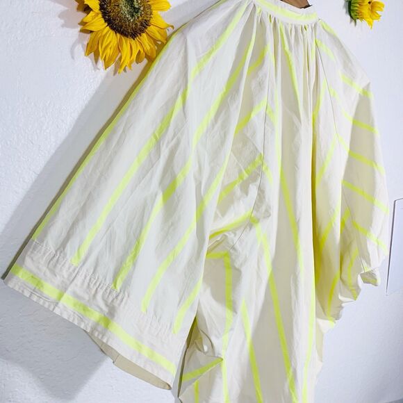 Pomander Place | Yellow and Creme Stripe Pia Oversized Swim Coverup Size Medium - Picture 10 of 16